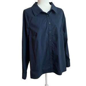 Universal Standard Navy Blouse Cotton Canna Button Down Long Sleeve Shirt